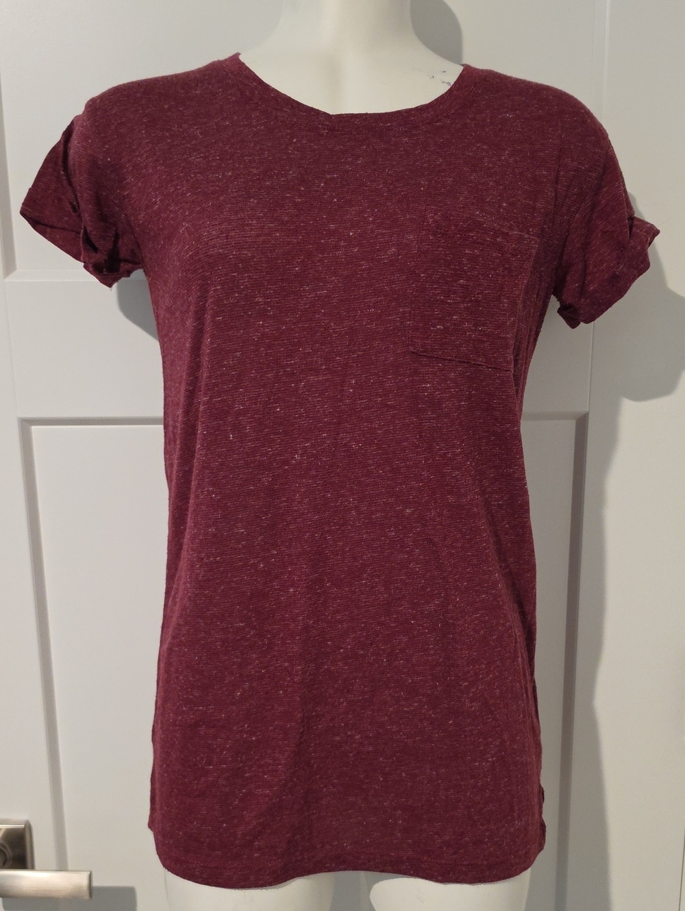 Awake Burgundy Heathered Rolled Sleeve Tshirt.